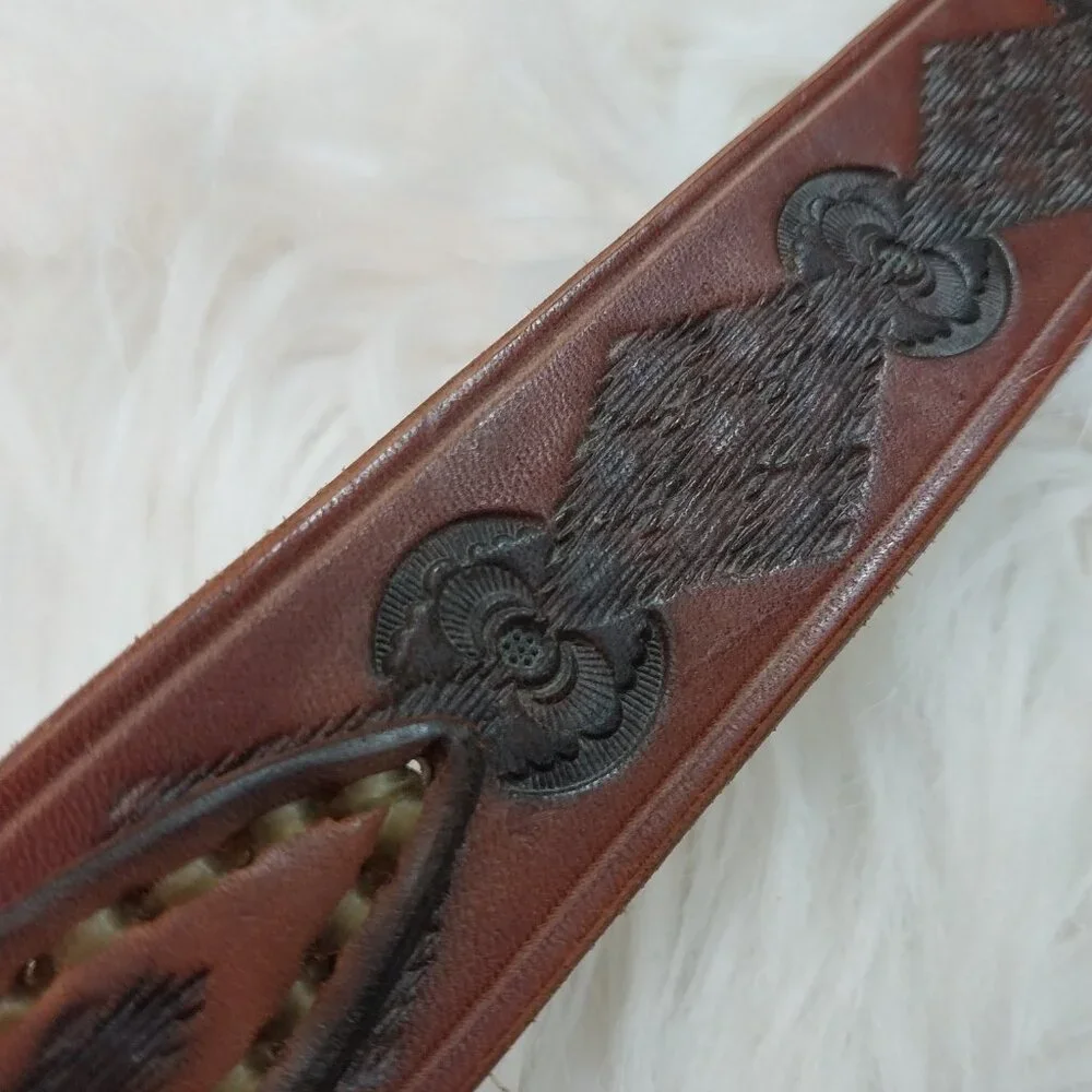 3770 Lot of 4 Un-Finished Leather Belts Tooled New With no Buckles. - Picture 9 of 15